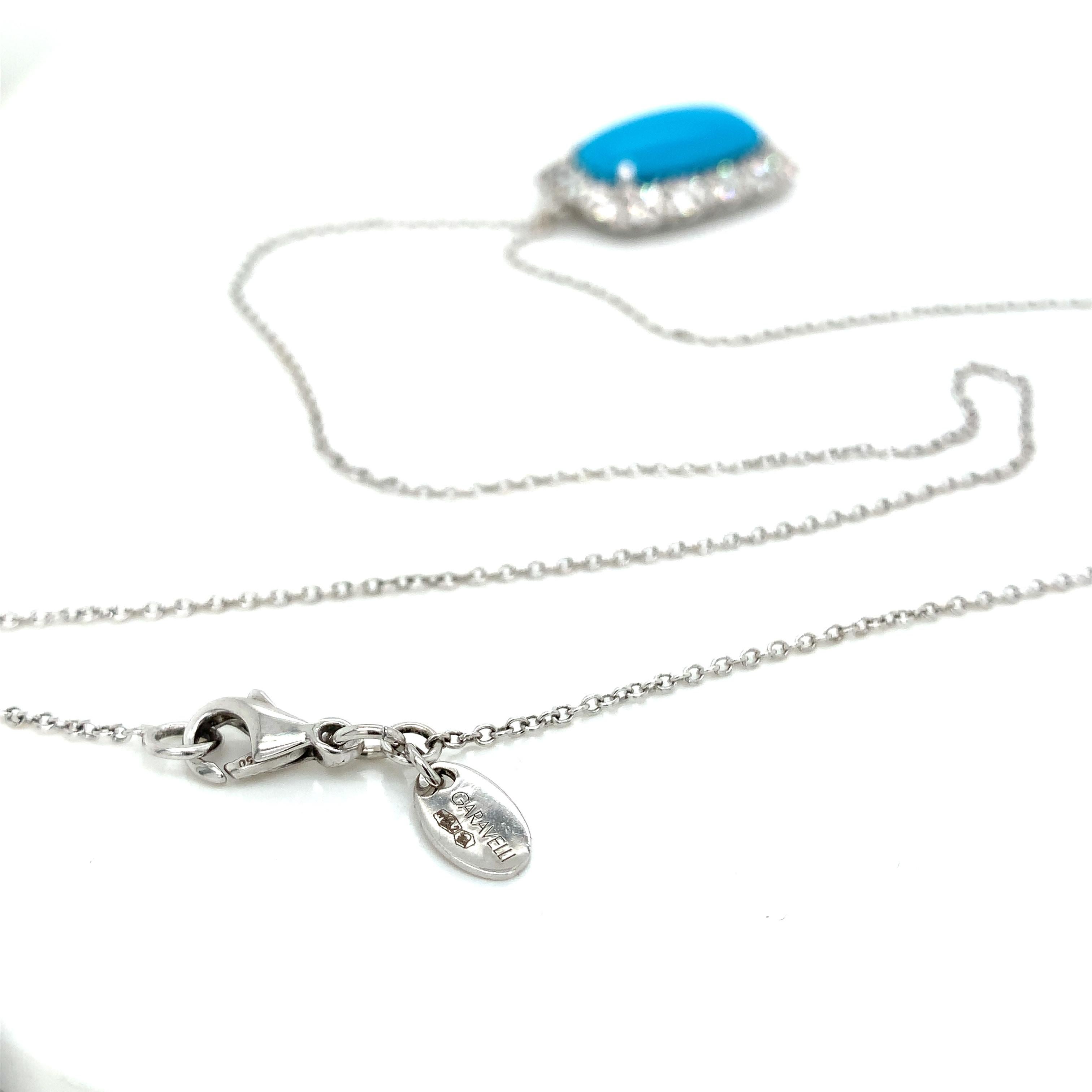 Ciondolo Garavelli in oro bianco 18 carati con catena con diamanti e turchese In condizioni Nuovo in vendita a Valenza, IT