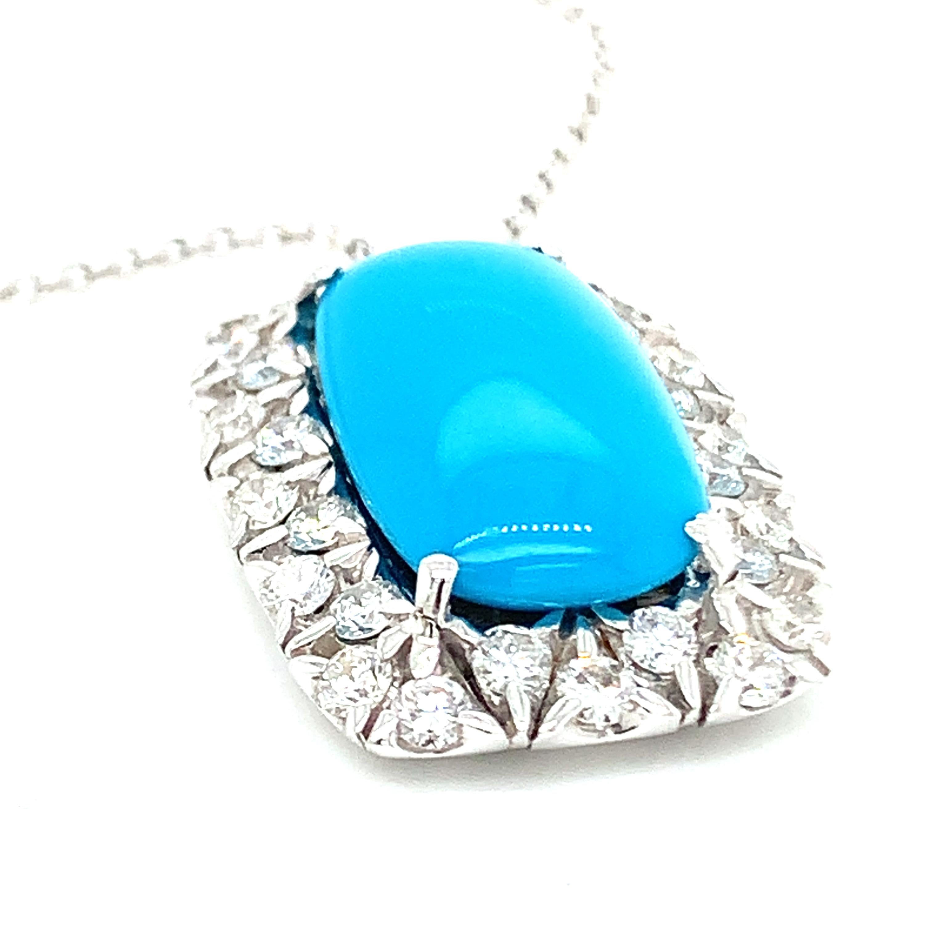 Women's 18 Karat White Gold Garavelli Pendant with Chain with Diamonds and Turquoise For Sale