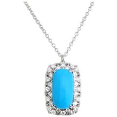 Ciondolo Garavelli in oro bianco 18 carati con catena con diamanti e turchese