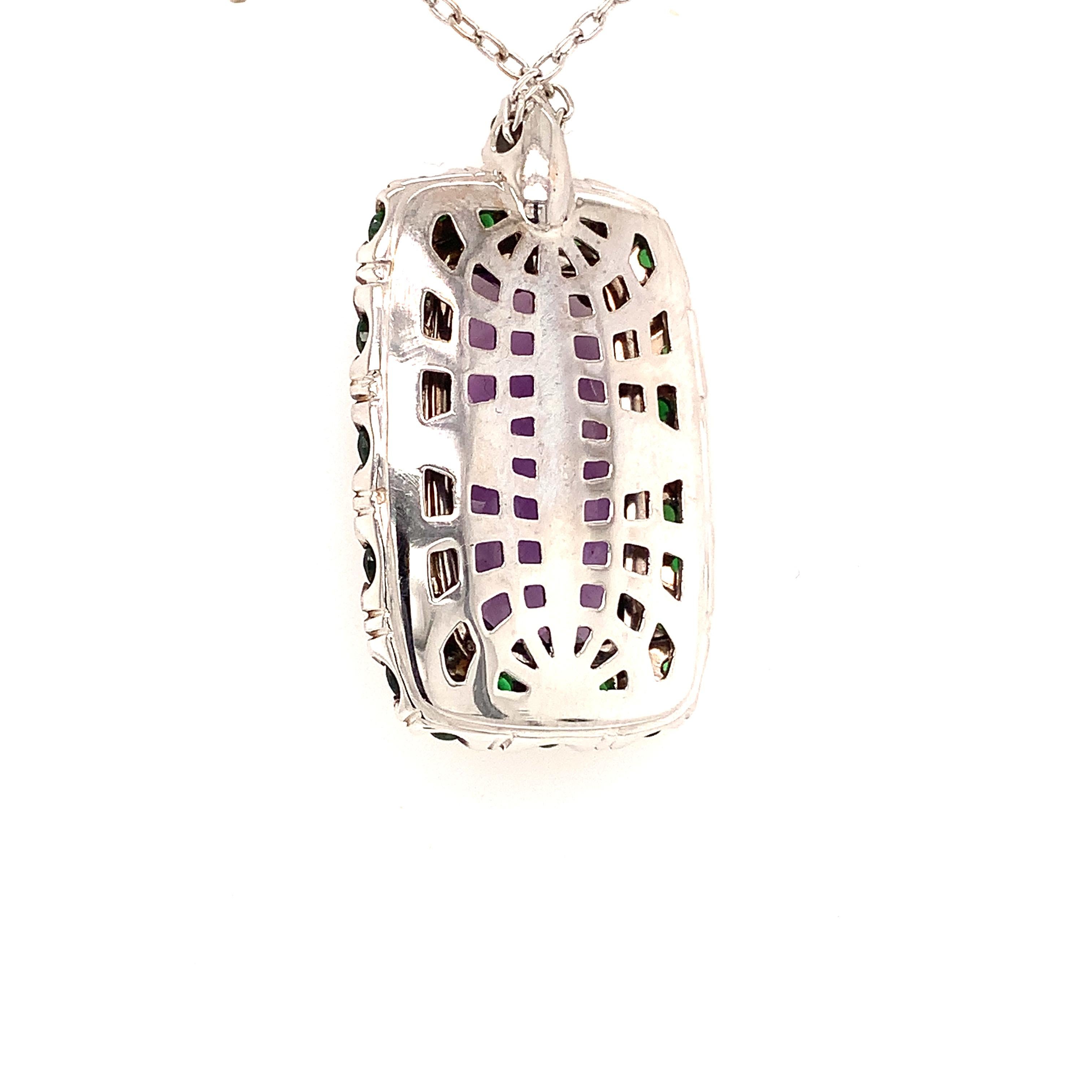 18 Karat White Gold Garavelli Pendant with Chain with Tzavorite and Amethyst 1