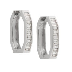 18 Karat White Gold Geometric 0.26 Cttw Baguette Diamond Huggie Hoop Earrings