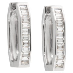 18 Karat White Gold Geometric 0.26 Cttw Baguette Diamond Huggie Hoop Earrings