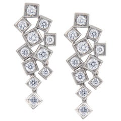 18 Karat White Gold Geometric 0.875 Carat Diamond Dangle Earrings