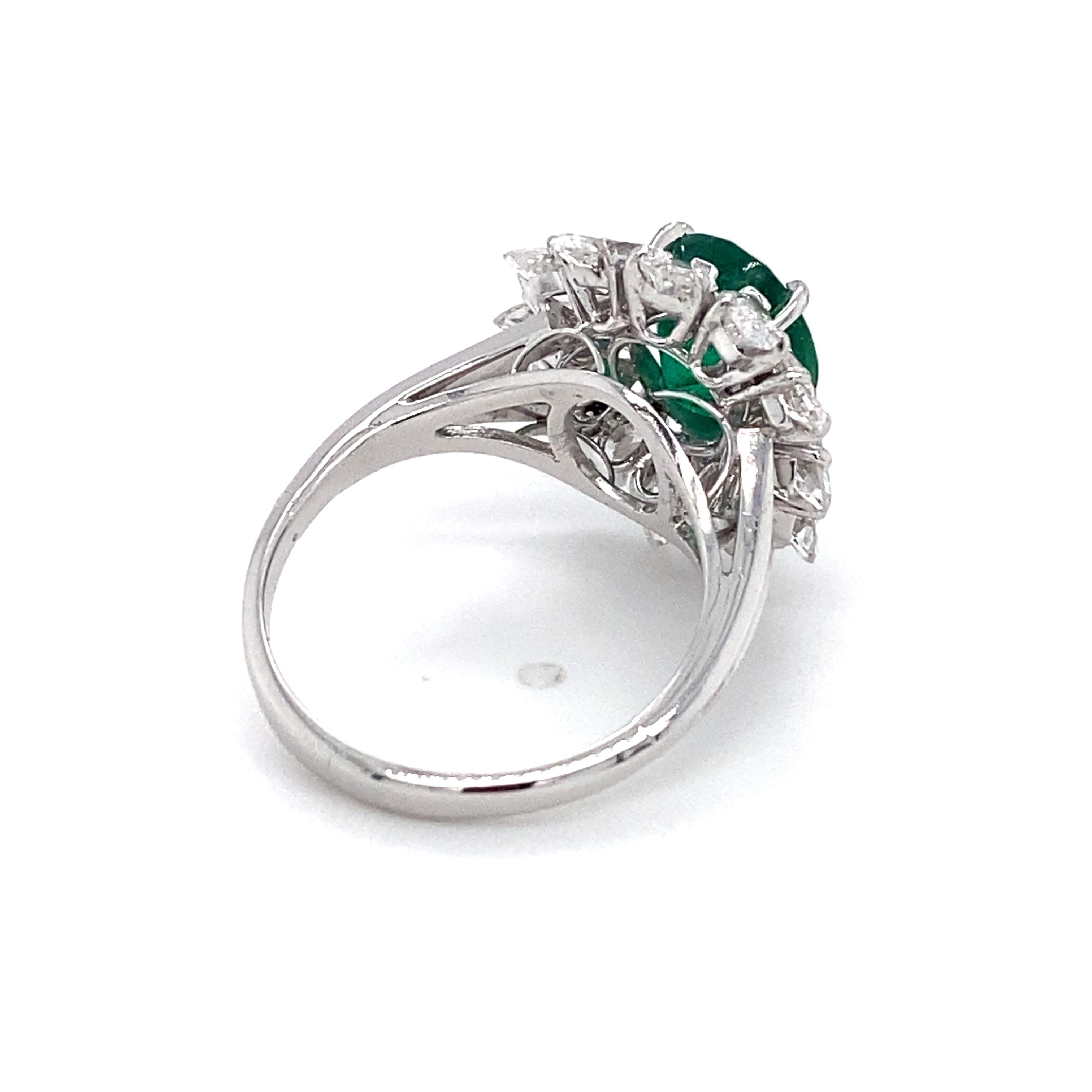 Basic Info
NB00044
18K White Gold
Cocktail Ring with Oval Shape Emerald GIA Certified 2.43ct & 12 Marquis Shape Diamonds 0.25ct F-G, VS1 each, 3.0ct Total. 
Ring Size 6.25
Ring Weight 6.9 Grams