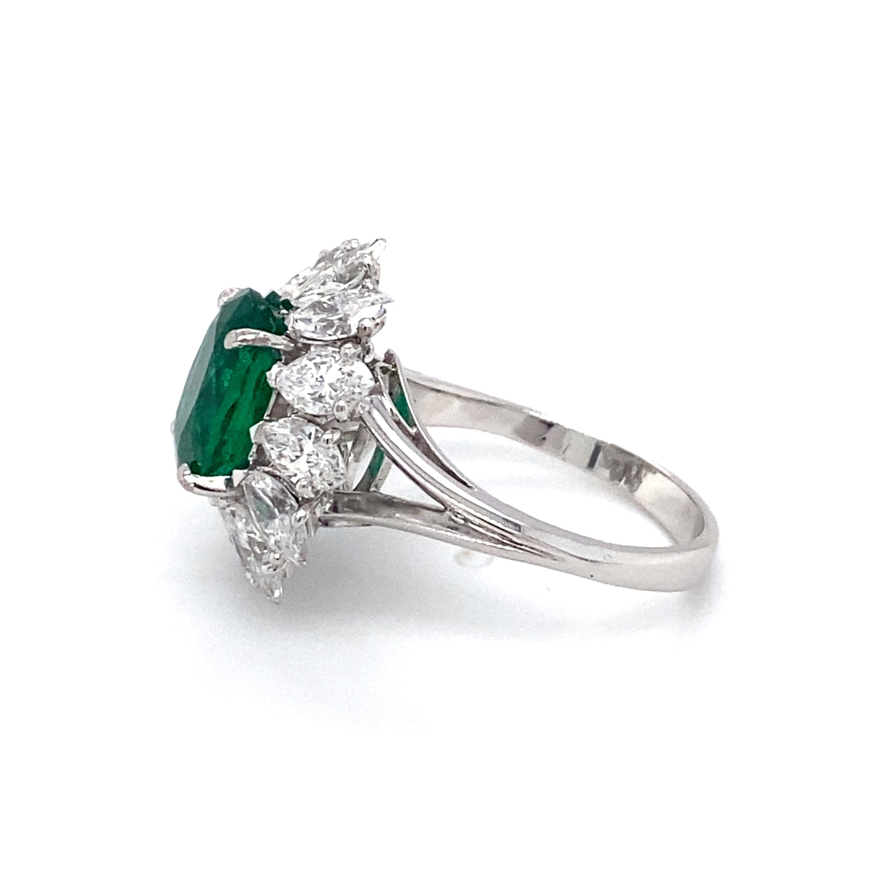 Oval Cut 18 Karat White Gold GIA Cert Emerald and Diamond Cocktail Ring
