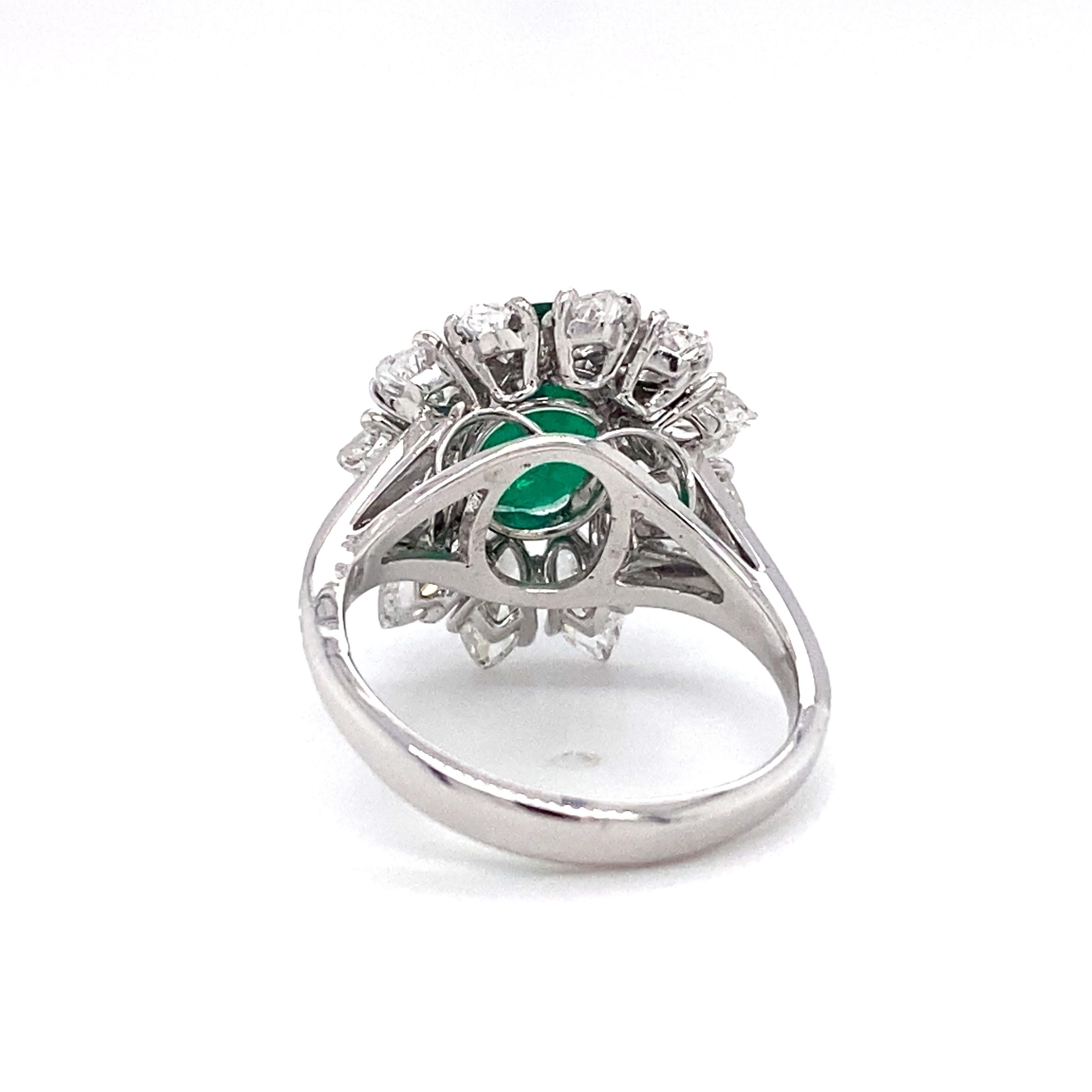 Women's 18 Karat White Gold GIA Cert Emerald and Diamond Cocktail Ring
