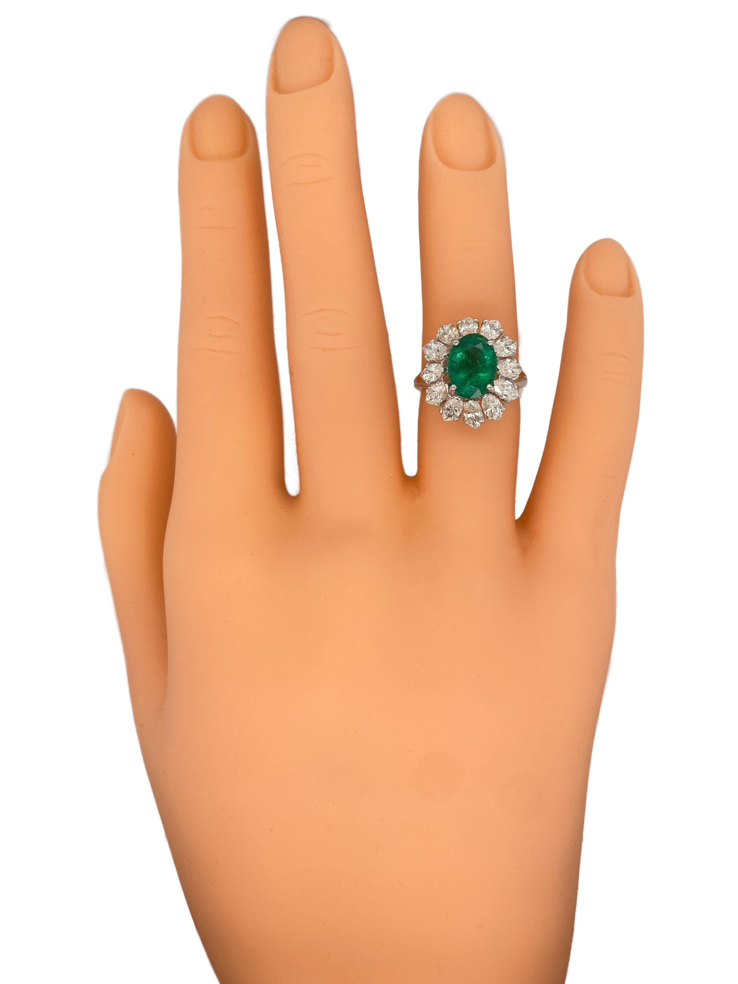 18 Karat White Gold GIA Cert Emerald and Diamond Cocktail Ring 1