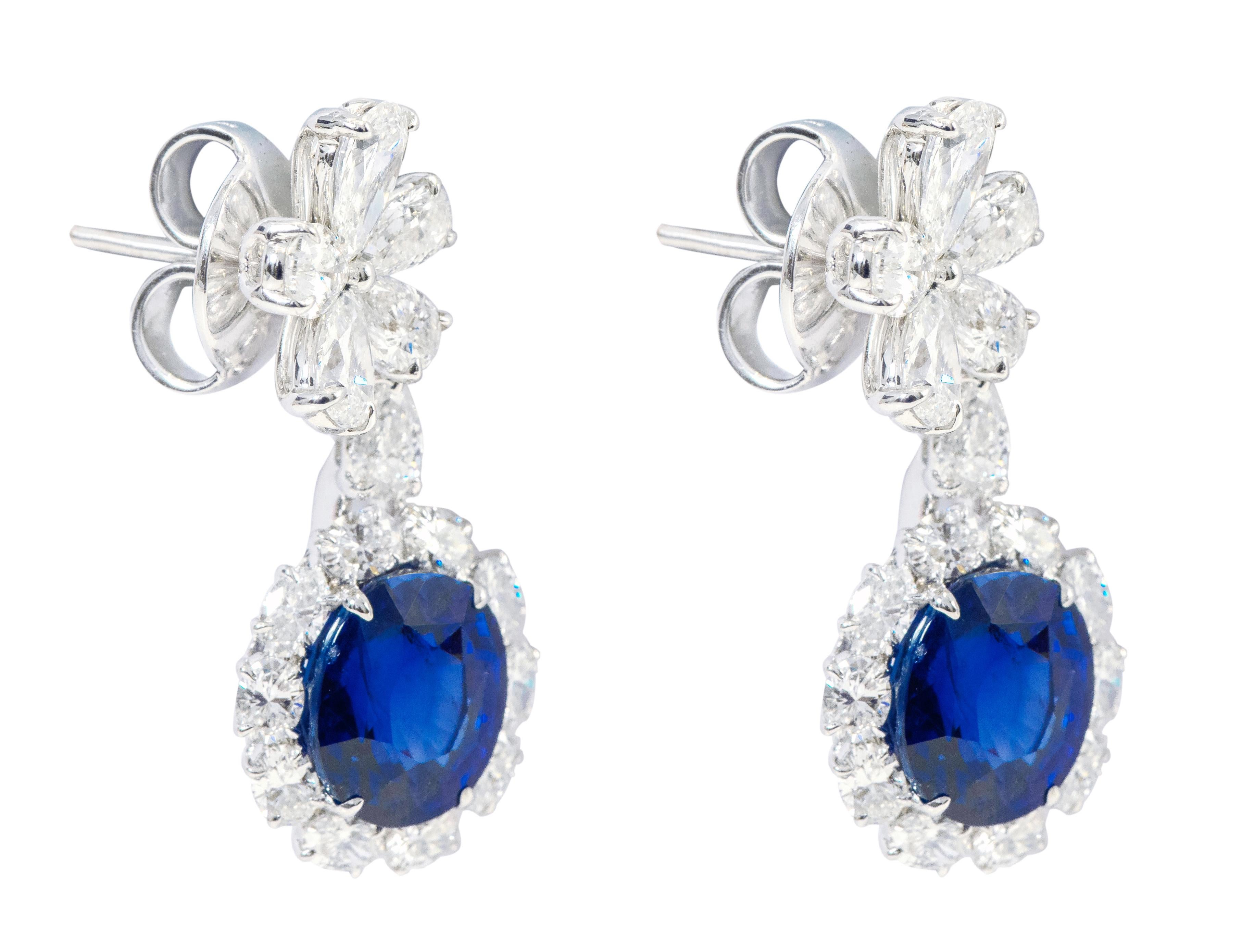 18 Karat White Gold GIA Certified 14.37 Carats Sapphire and Diamond Drop Earring In New Condition For Sale In Jaipur, IN