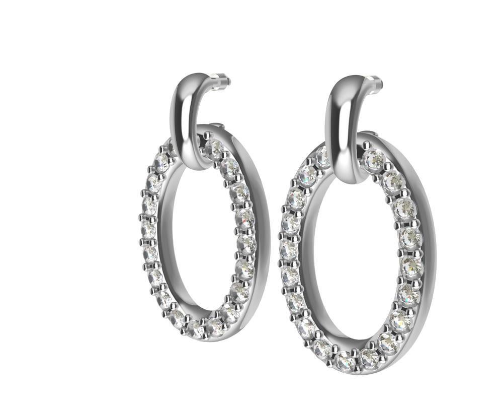 Contemporary 18 Karat White Gold GIA Diamond Dangle Earrings For Sale