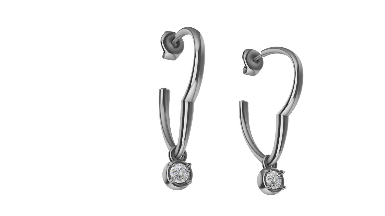 Round Cut 18 Karat White Gold GIA Diamond Dangle Hoop Earrings For Sale