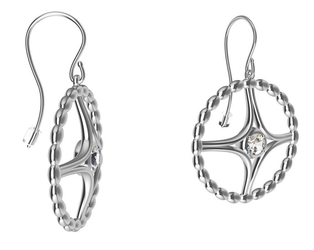 Contemporary 18 Karat White Gold GIA Diamond Nautical Bead Hoop Earrings For Sale
