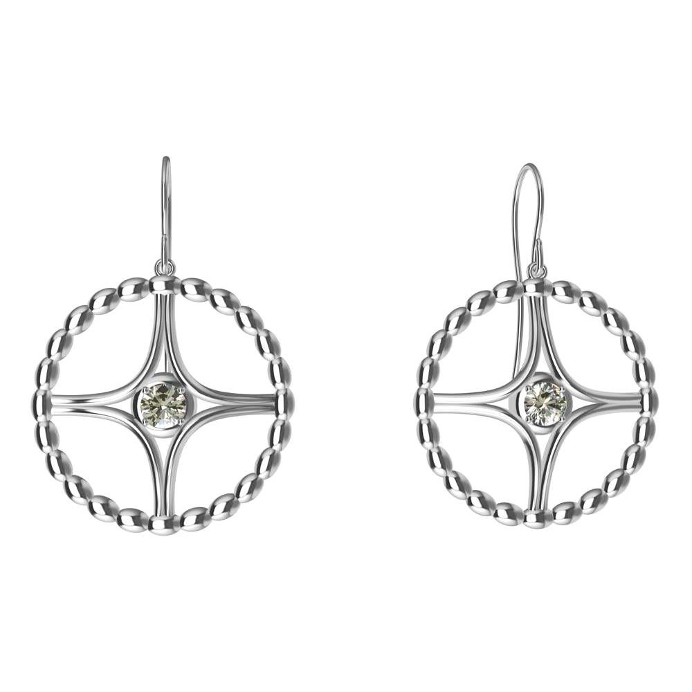18 Karat White Gold GIA Diamond Nautical Bead Hoop Earrings For Sale