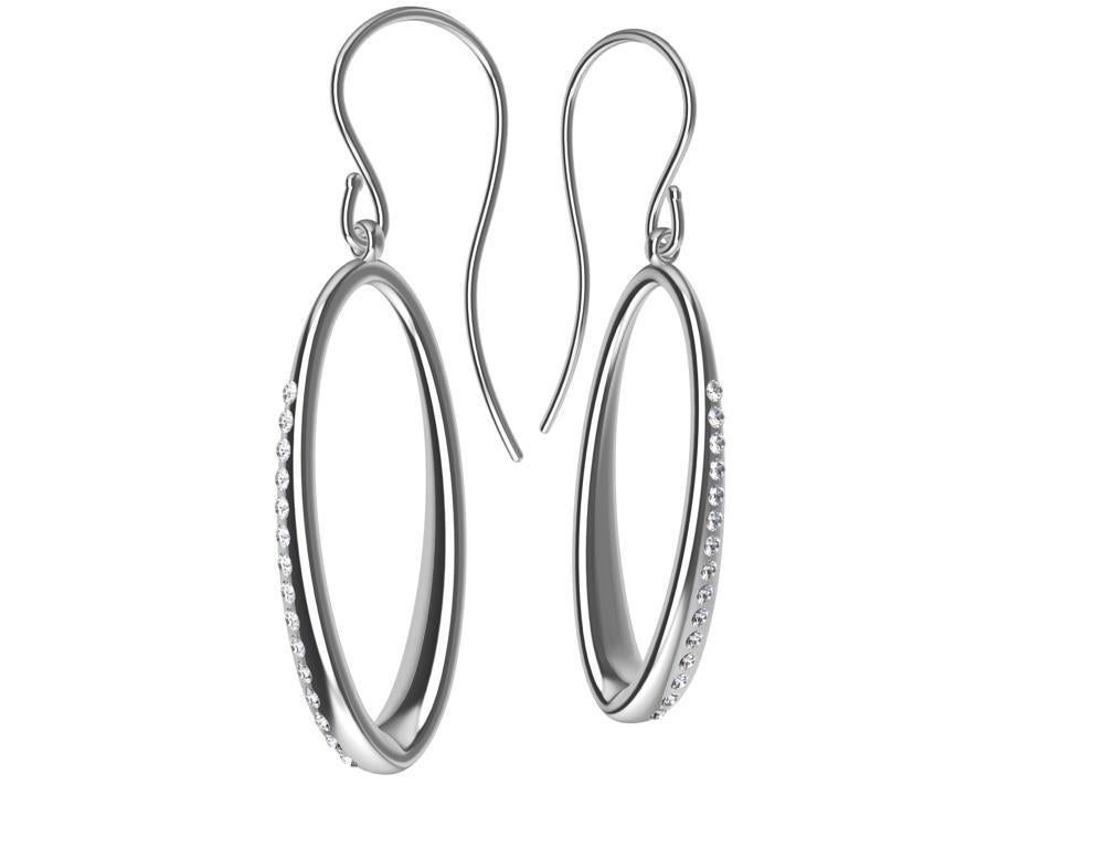 18 Karat White Gold GIA Diamond Oval Hoop Earrings For Sale 1