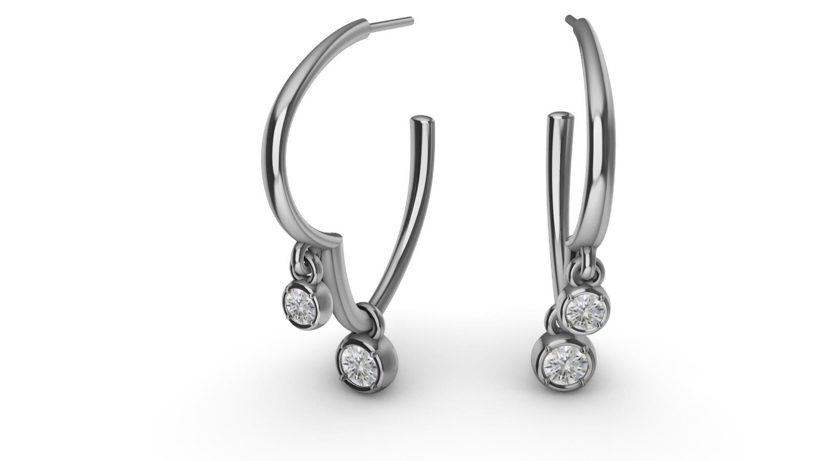 Women's 18 Karat White Gold GIA Diamond Soft Angled Dangle Hoop Earrings For Sale