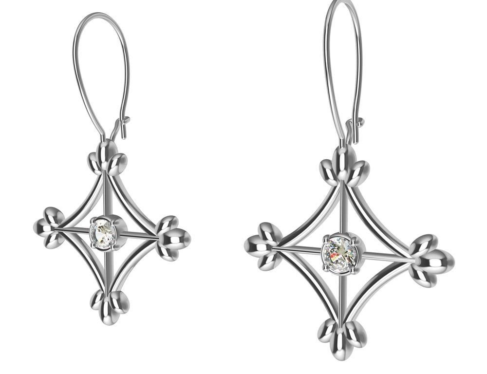 Contemporary 18 Karat White Gold GIA Diamonds Rhombus Flower Dangle Earrings For Sale