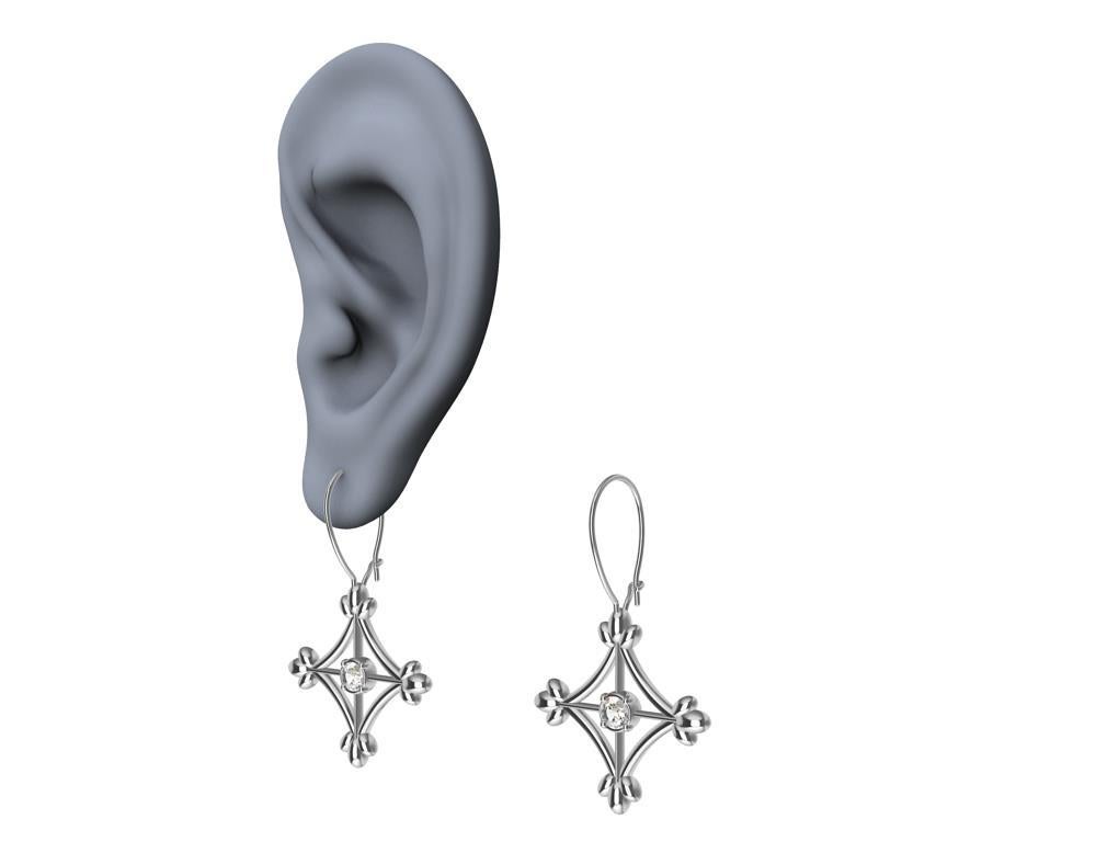 18 Karat White Gold GIA Diamonds Rhombus Flower Dangle Earrings In New Condition In New York, NY