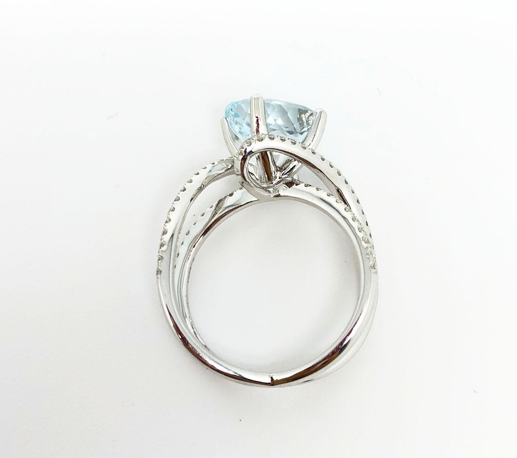 Women's 18 Karat White Gold Gilin Aquamarine and Diamond Engagement Ring