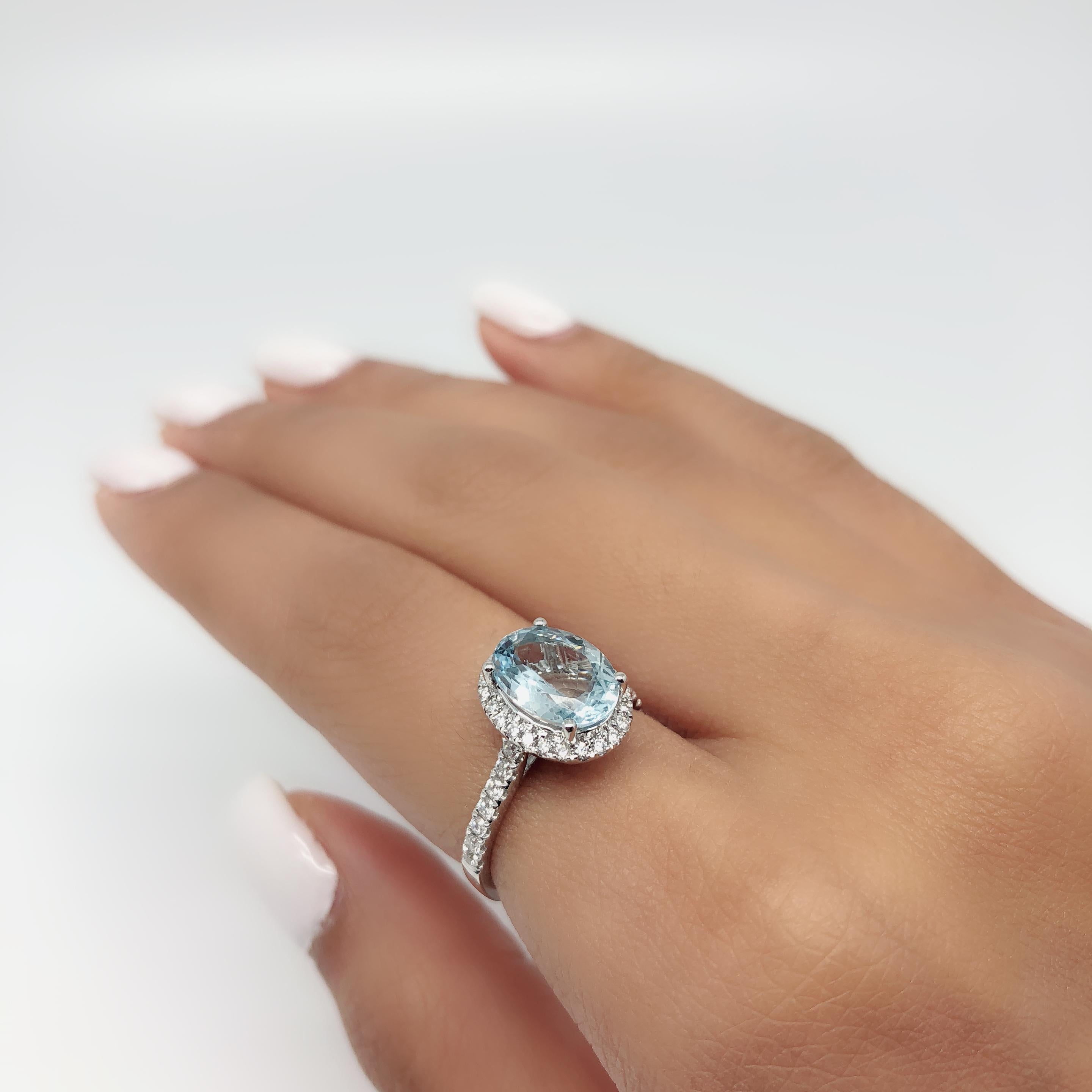 18 Karat White Gold GILIN Aquamarine and Diamond Engagement Ring 1