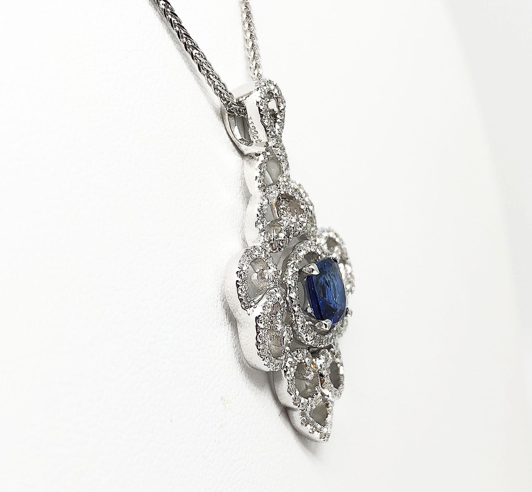 Cushion Cut  Gilin Blue Sapphire Diamond Pendant For Sale