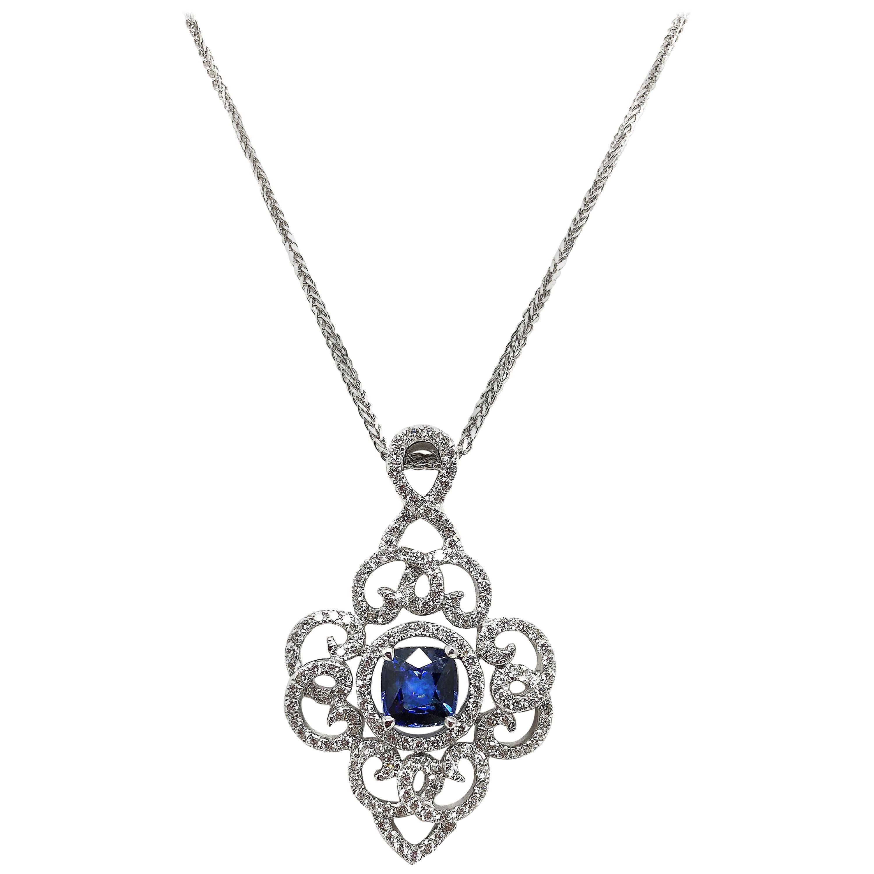  Gilin Blue Sapphire Diamond Pendant