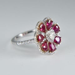 18 Karat White Gold Gilin Ruby and Diamond Flower Cocktail Ring