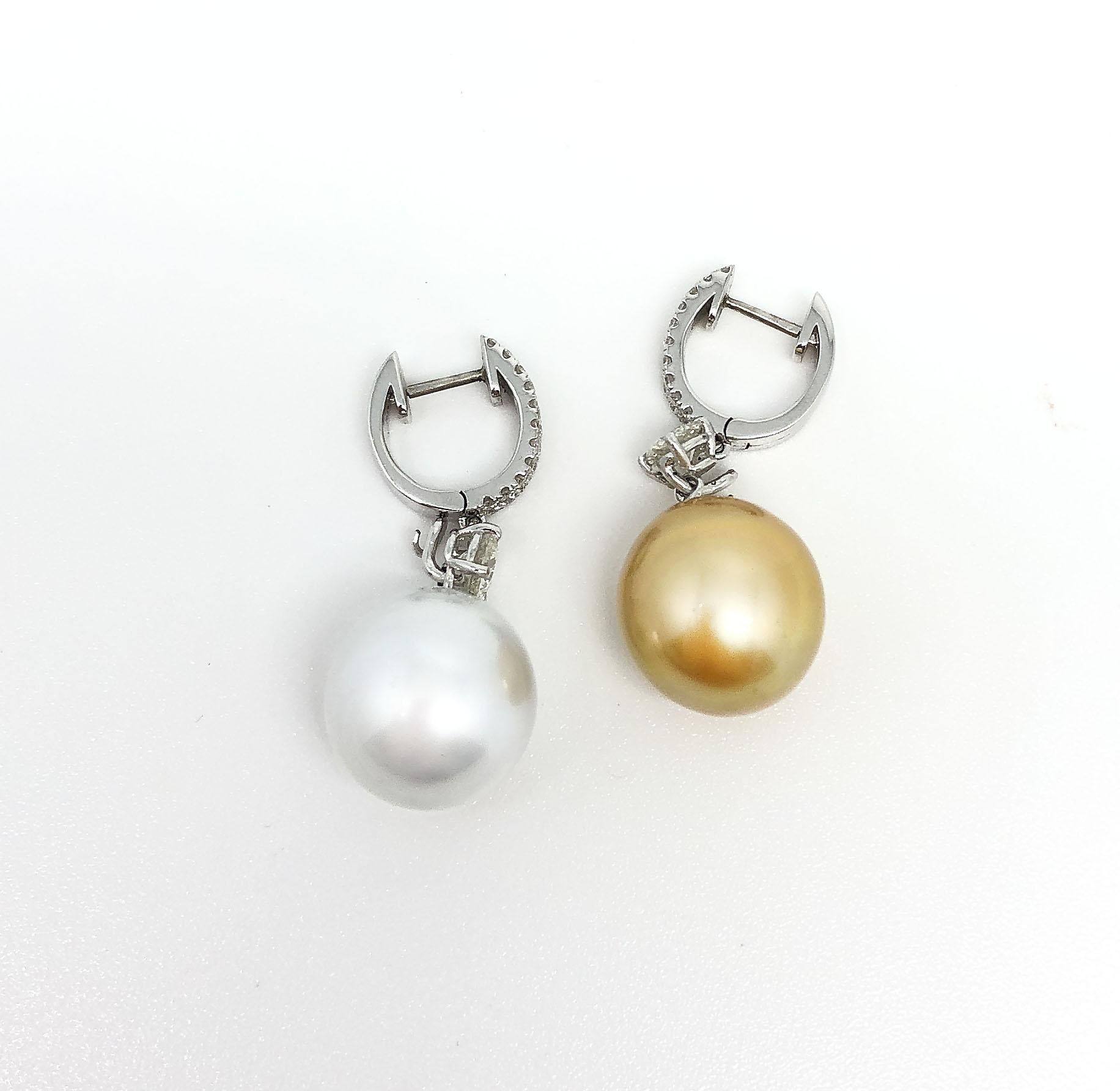 Women's 18 Karat White Gold Gilin Southsea Pearl Diamond Earrings