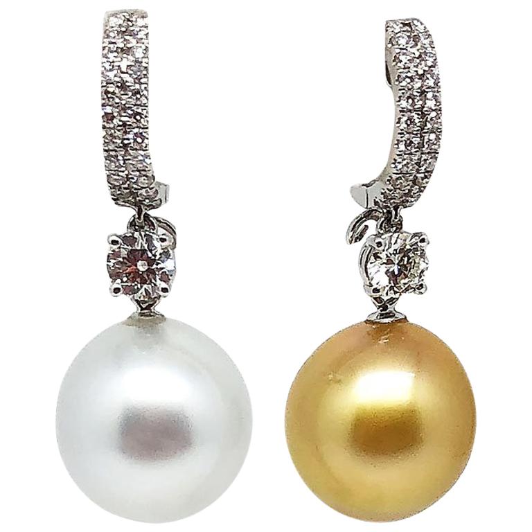 18 Karat White Gold Gilin Southsea Pearl Diamond Earrings