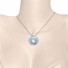 18 Karat White Gold Gradient Blue Topaz Circle Pendant Necklace