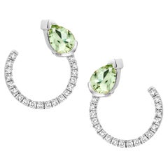 18 Karat White Gold Green Beryl Diamond Curved Earrings