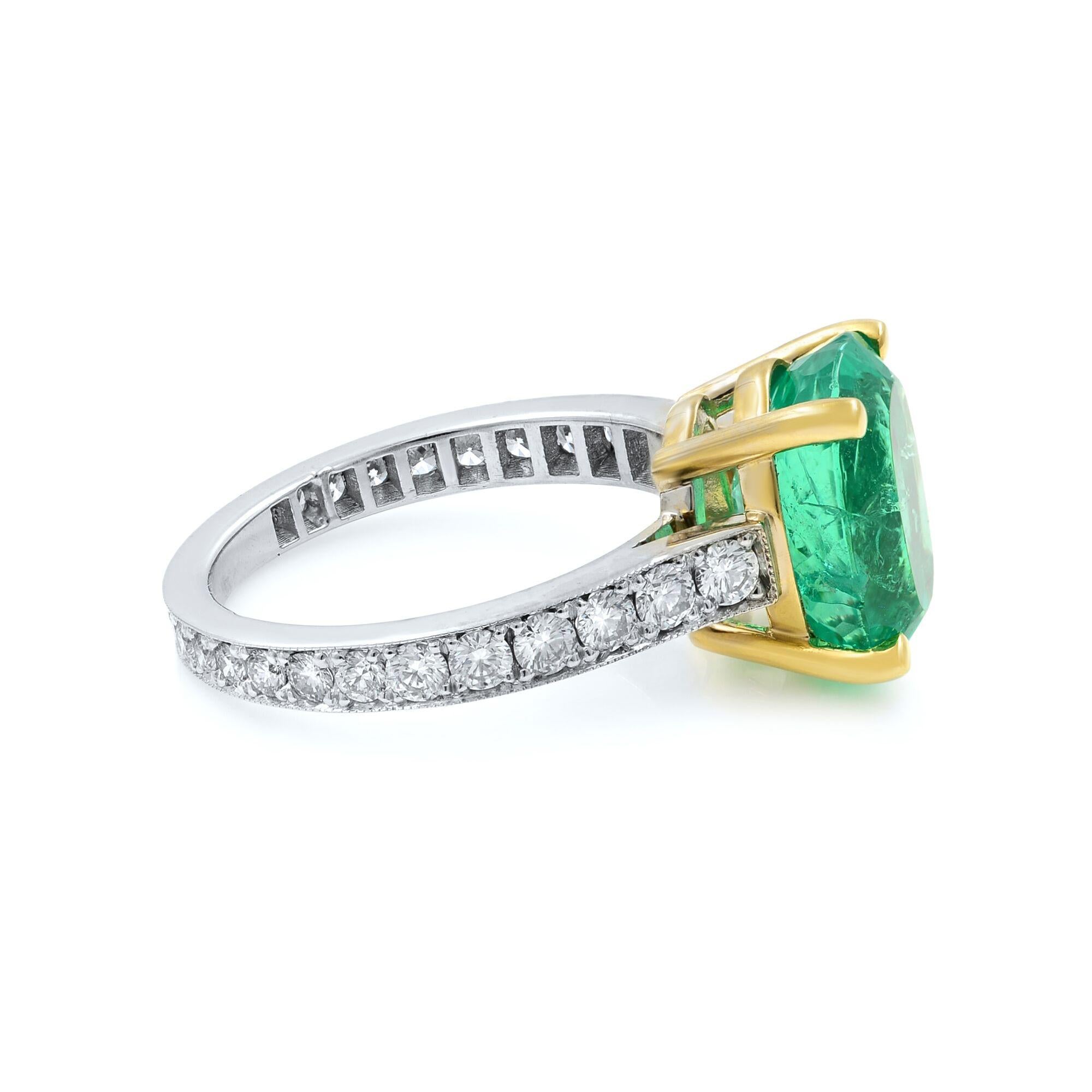 Rachel Koen Grüner Smaragd und Diamant Verlobungsring 18k Gold Größe 4,5 (Moderne) im Angebot