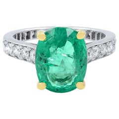 Bague de fiançailles Rachel Koen en or 18 carats avec émeraude verte et diamants, taille 4,5