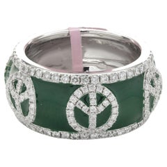 18 Karat White Gold Green Enamel Diamond Peace Band