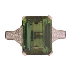 18 Karat White Gold, Green Tourmaline '14.76 Carat' Diamond '0.18 Carat' Ring