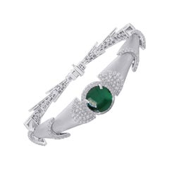 18 Karat White Gold Green Tourmaline and Diamond Bracelet