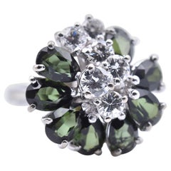 18 Karat White Gold Green Tourmaline and Diamond Cocktail Ring