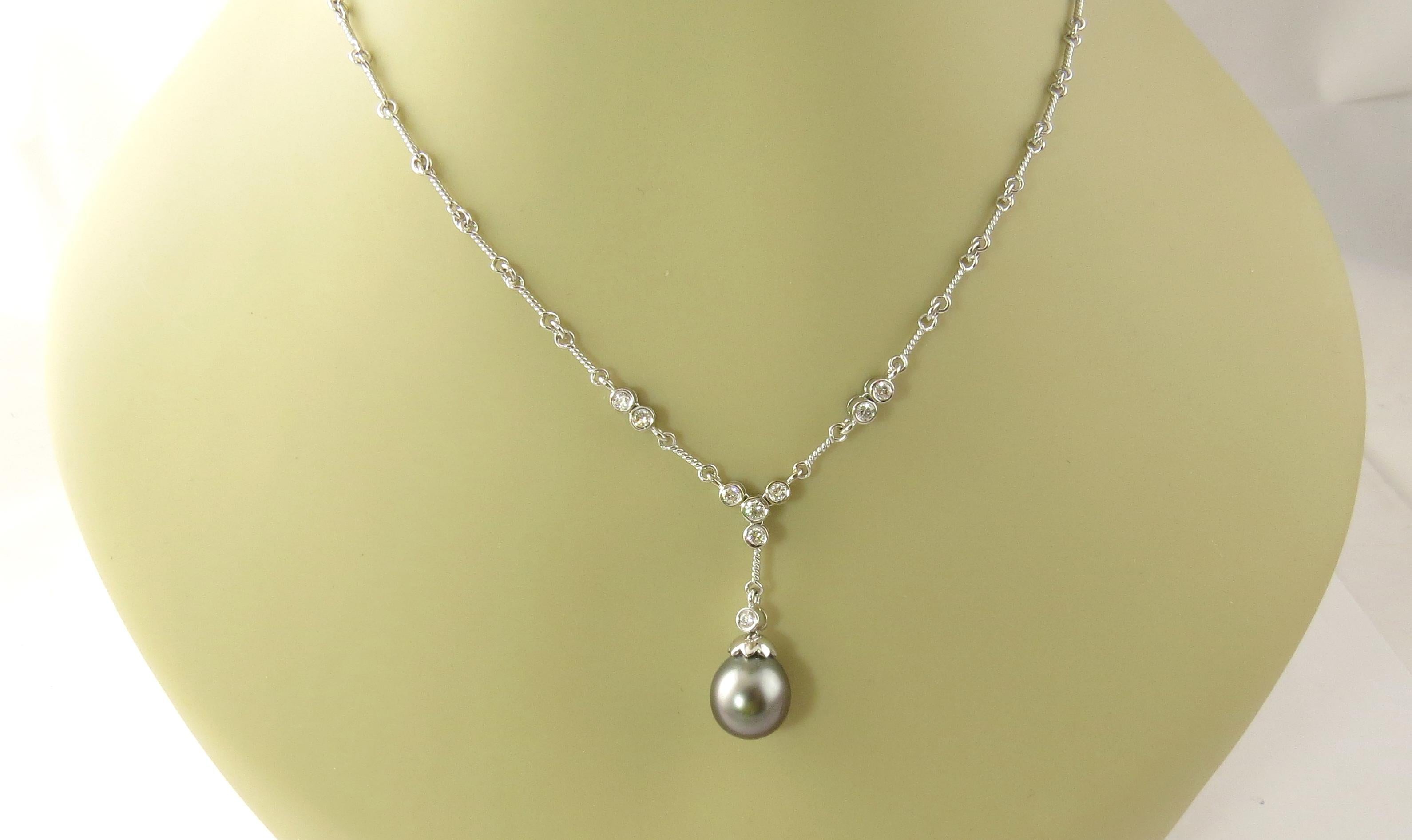 18 Karat White Gold Grey Pearl and Diamond Necklace 1