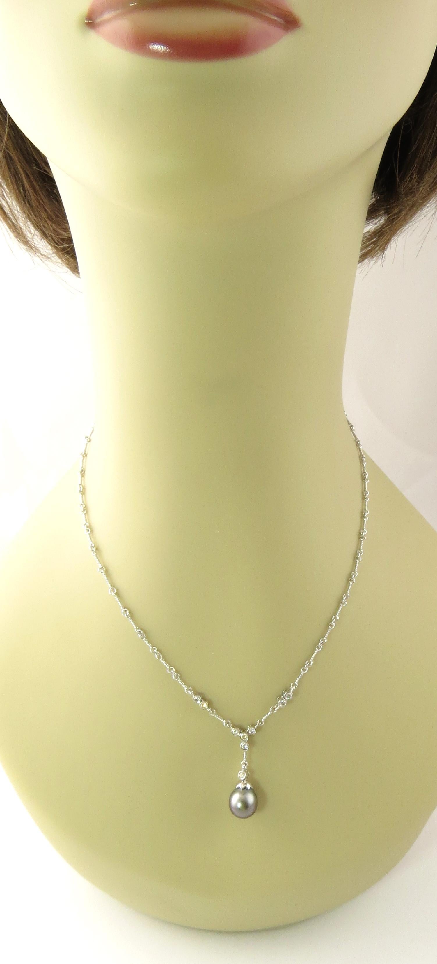 18 Karat White Gold Grey Pearl and Diamond Necklace 2