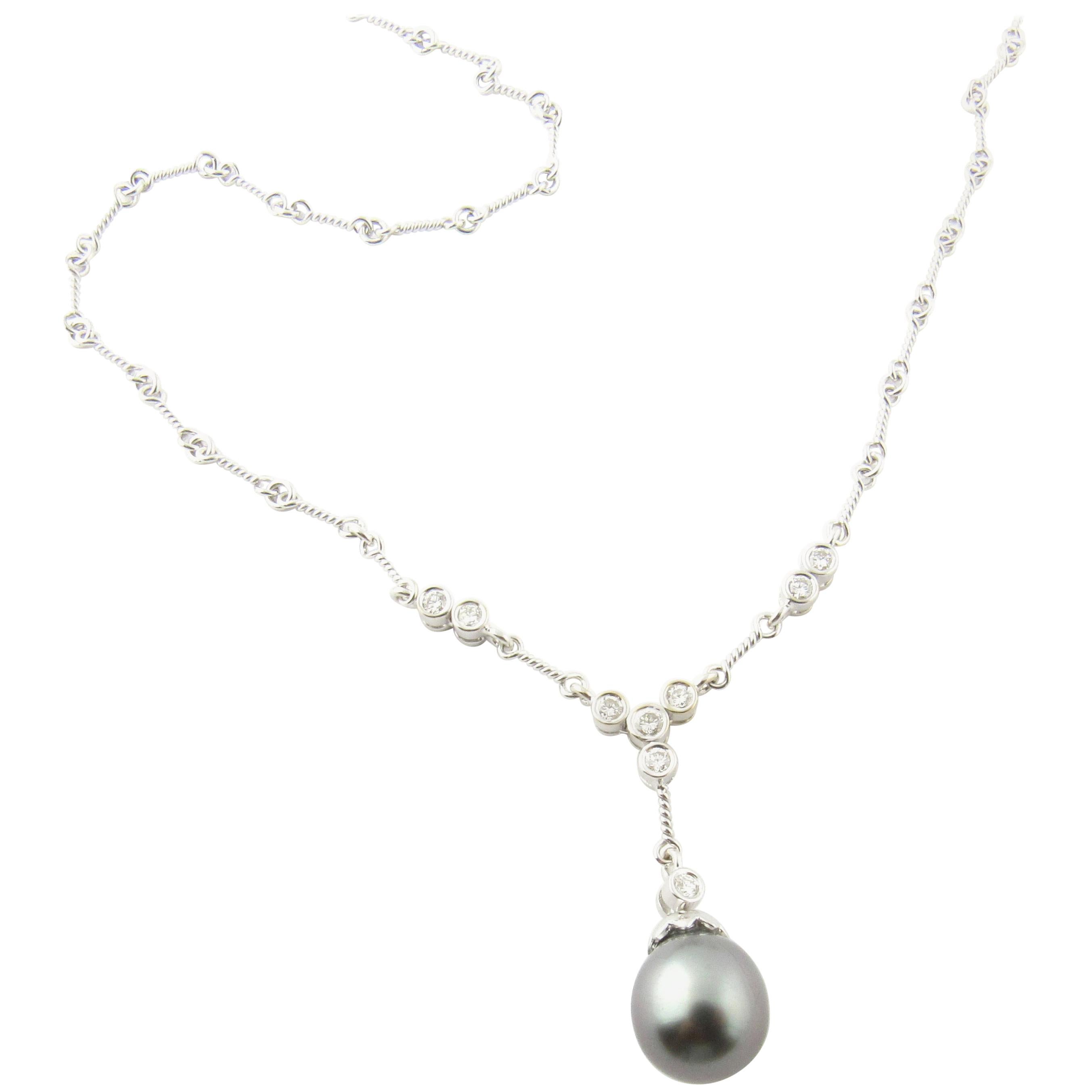 18 Karat White Gold Grey Pearl and Diamond Necklace