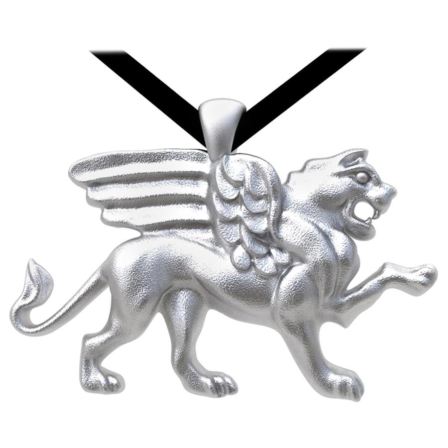  18 Karat White Gold Griffin  Pendant Necklace.  Tiffany designer , Thomas Kurilla created this for 1st dibs exclusively. 1 inch wide .Sculpture is my passion. This griffin is getting ready to take on his enemy 4 teeth and all. 1 inch wide x 3/4