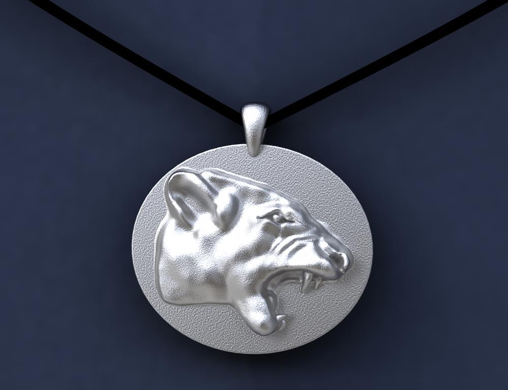 18 Karat White Gold Growler Panther Pendant Necklace In New Condition For Sale In New York, NY