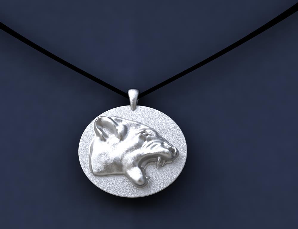 Women's or Men's 18 Karat White Gold Growler Panther Pendant Necklace
