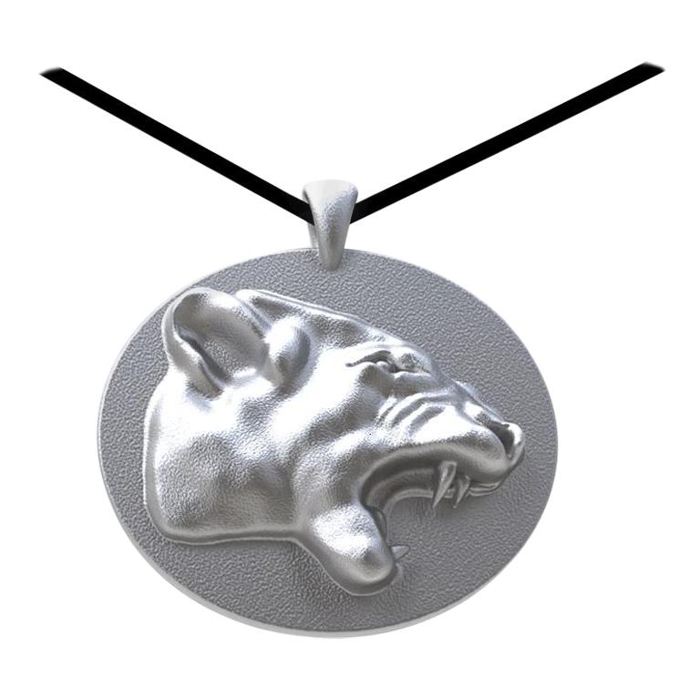18 Karat White Gold Growler Panther Pendant Necklace