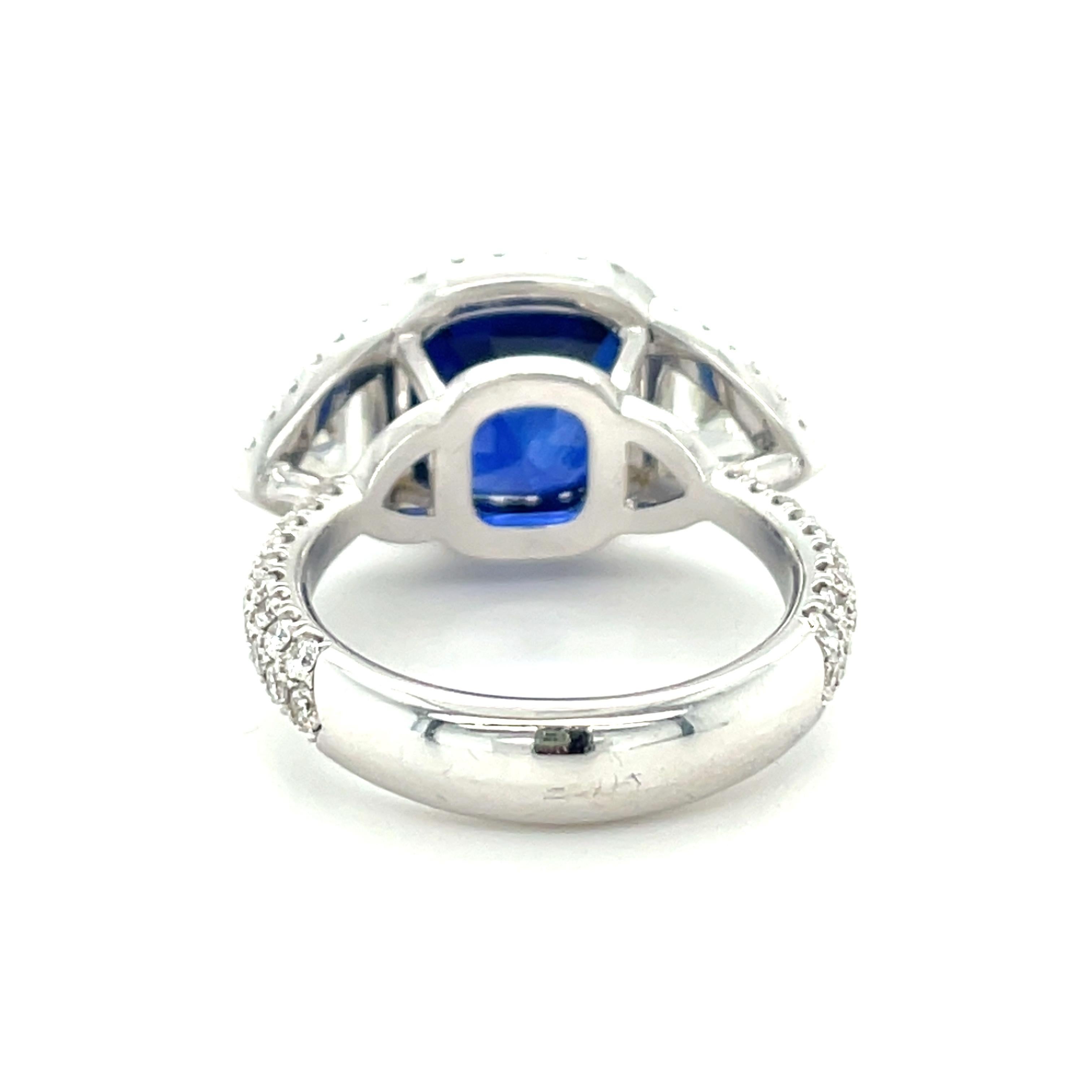 Women's 18 Karat White Gold GRS Sapphire Trillion Diamonds Engagement Ring For Sale