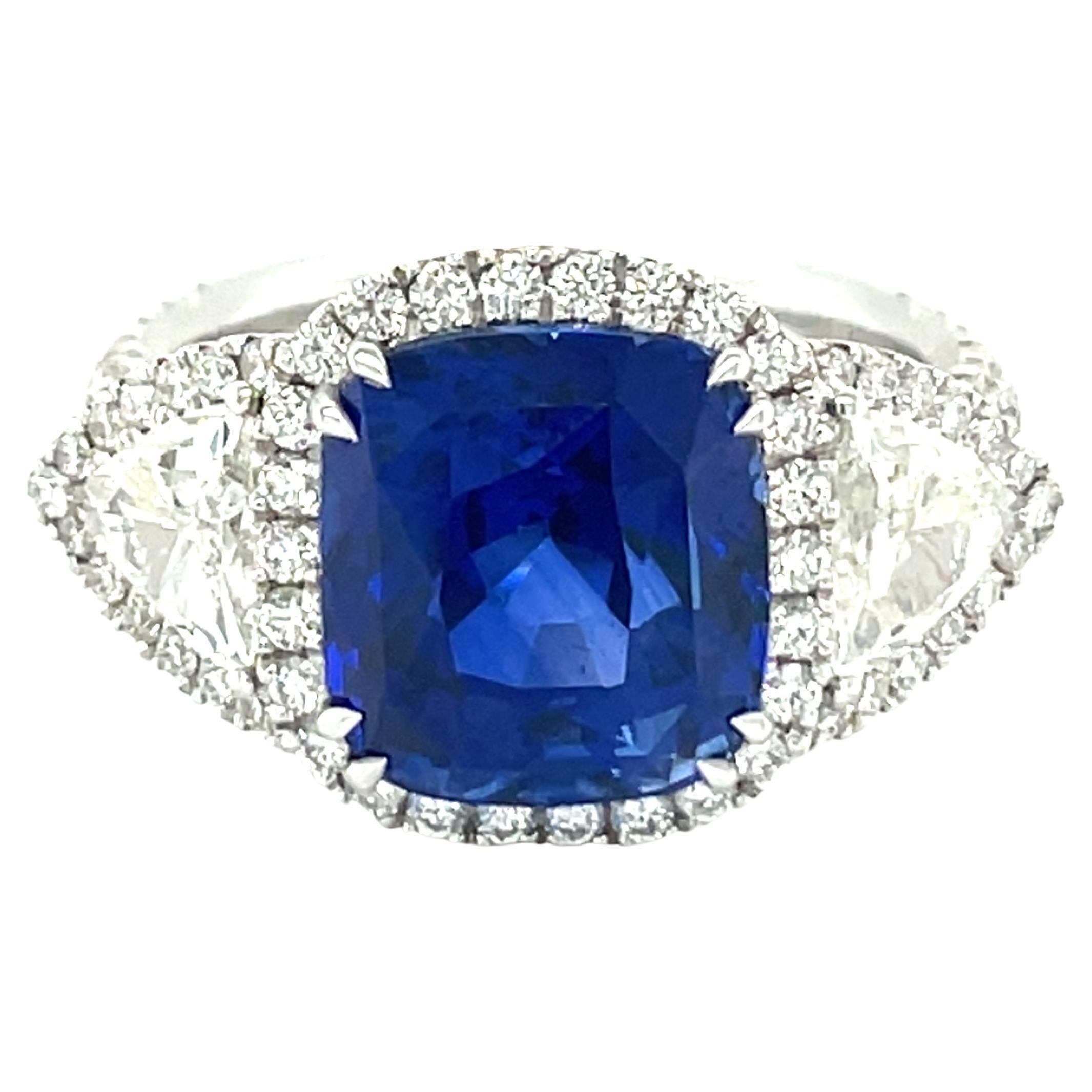 18 Karat White Gold GRS Sapphire Trillion Diamonds Engagement Ring