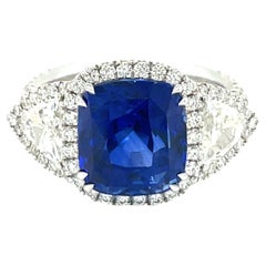 18 Karat White Gold GRS Sapphire Trillion Diamonds Engagement Ring