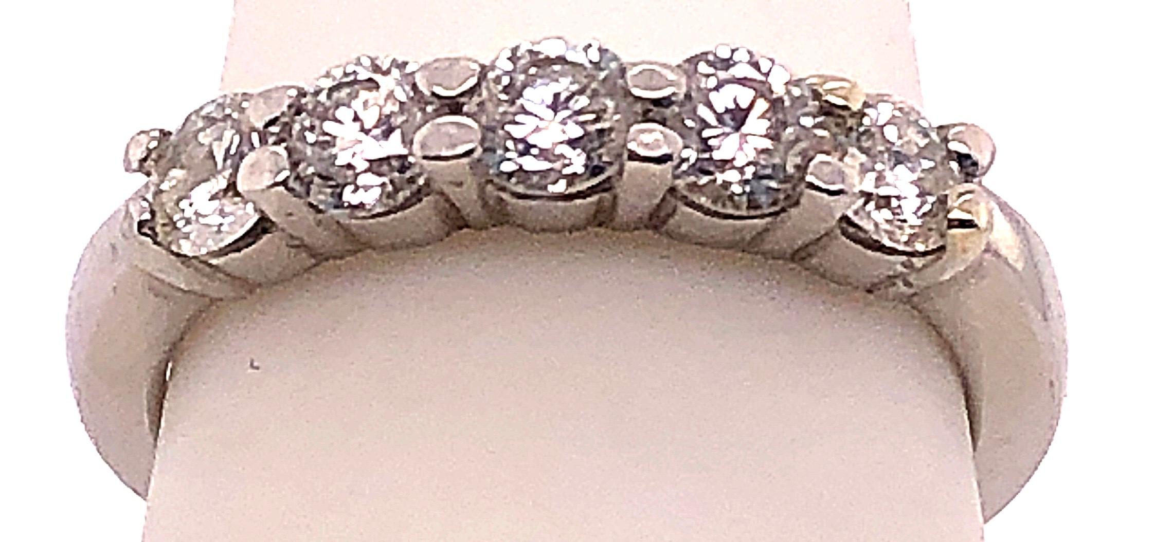 Round Cut 18 Karat White Gold Half anniversary Ring with Five Round Diamonds For Sale