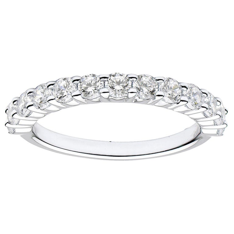 18 Karat White Gold Halfway Diamond Band with Prong Design For Sale at 1stDibs