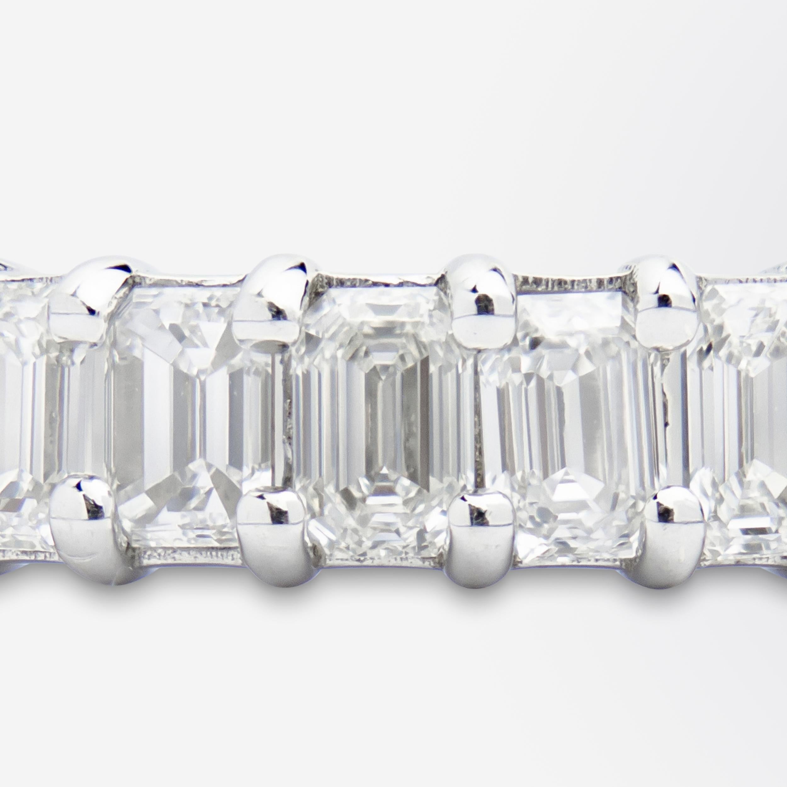 Emerald Cut 18 Karat White Gold 'Hall of Mirrors' Diamond Eternity Ring For Sale