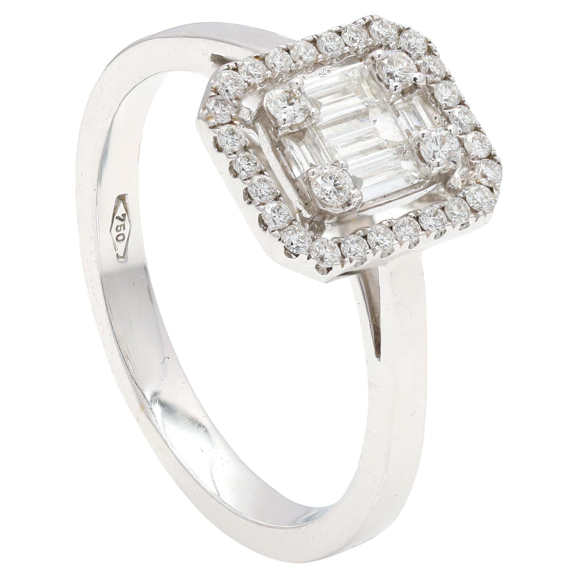 18 Karat White Gold Halo Brilliant Diamond Engagement Ring Diamond Bridal Ring