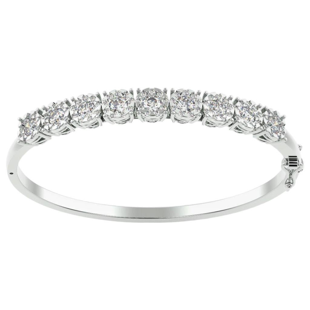 Bracelet jonc en or blanc 18 carats avec halo de diamants de 3 1/4 carats